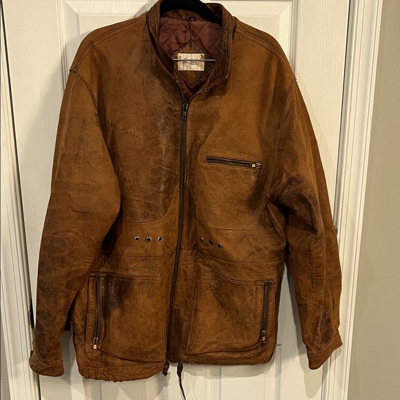 Vintage 80s/90s Brown Leather Men's Jacket Sz 42 - Picture 1 of 15